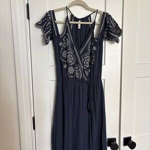 Xhilaration Navy Midi Dress with White Embroidery